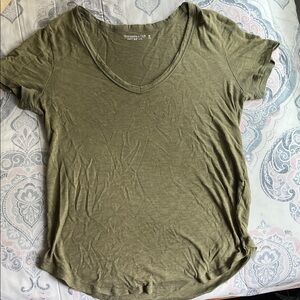 Abercrombie & Fitch Olive Green V-Neck Women's Soft A&F Tee